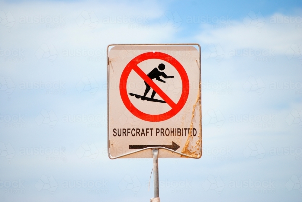 Sign at the beach proclaiming Surfcraft Prohibited - Australian Stock Image