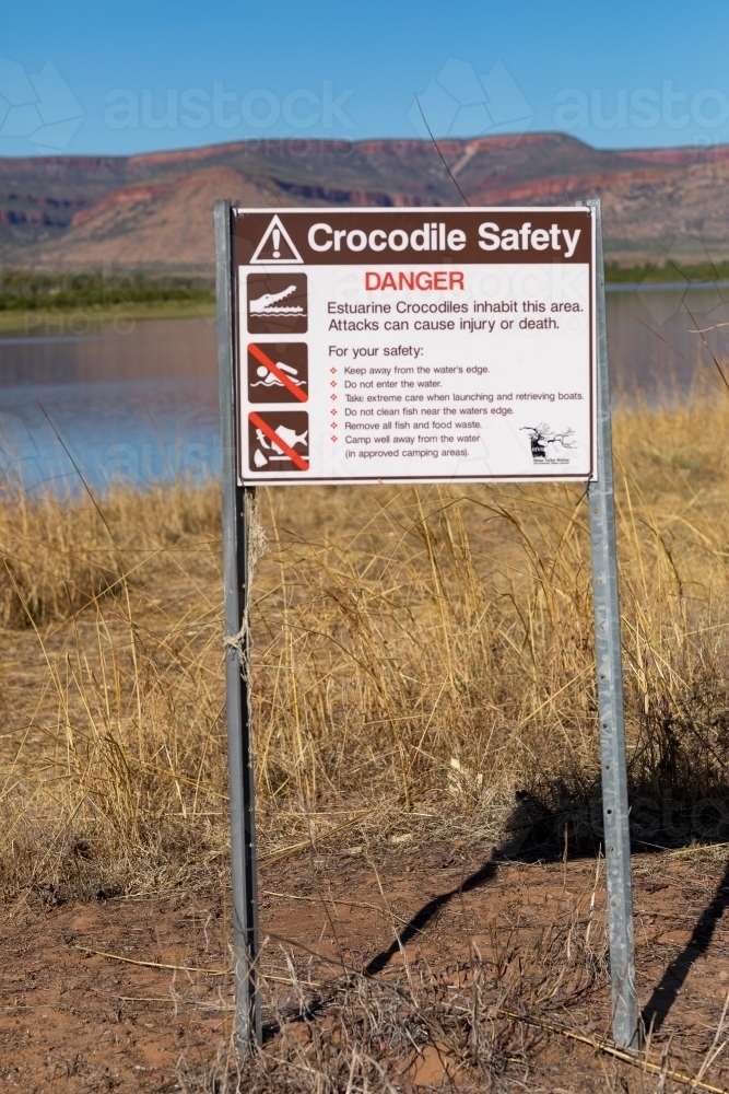 sign detailing crocodile safety in the Kimberley - Australian Stock Image