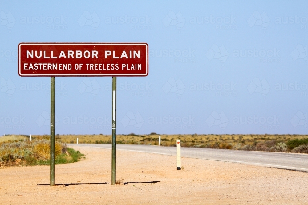 Sign for the eastern end of the Nullarbor Plain - Australian Stock Image
