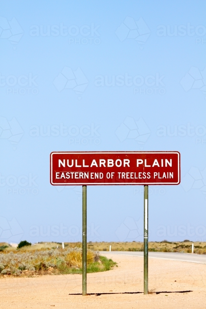 Sign for the eastern end of the Nullarbor Plain - Australian Stock Image
