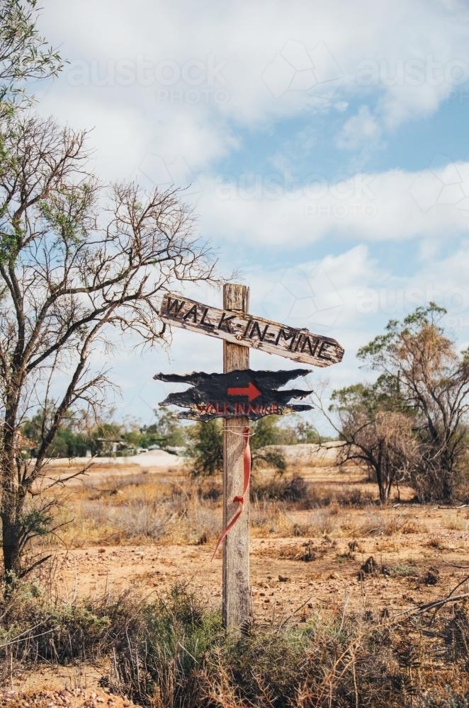 Sign for walk in mine - Australian Stock Image