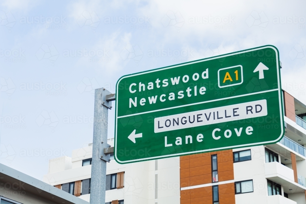 Sign in sydney pointing to A1 Chatswood Newcastle - Australian Stock Image