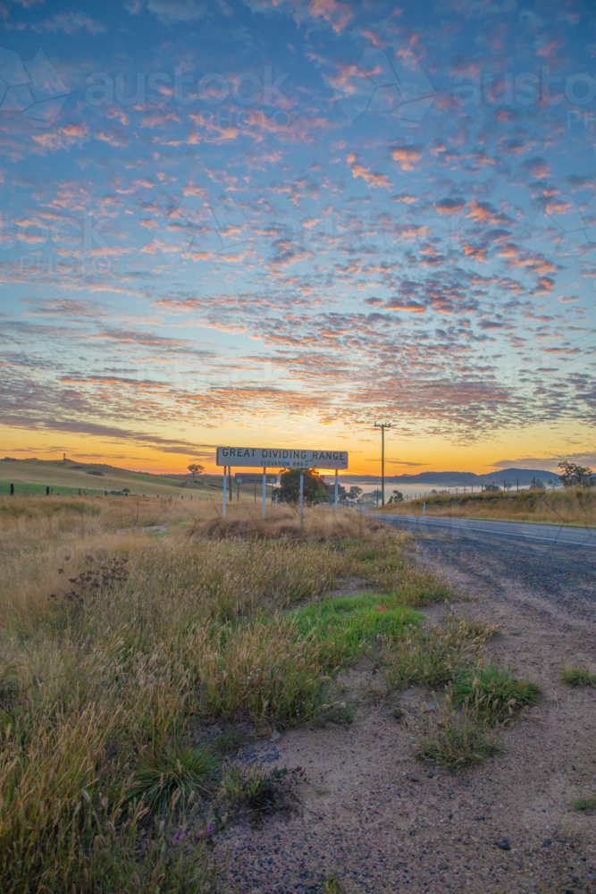 sign on early morning beside country road - Australian Stock Image