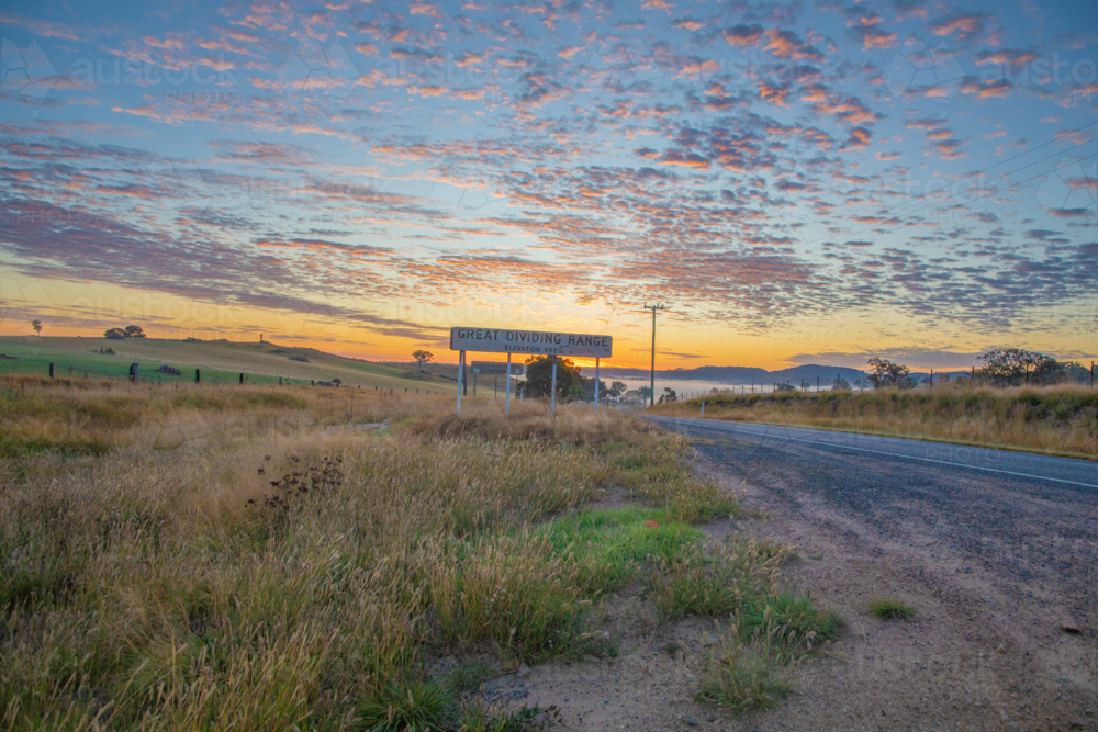 sign on early morning beside country road - Australian Stock Image