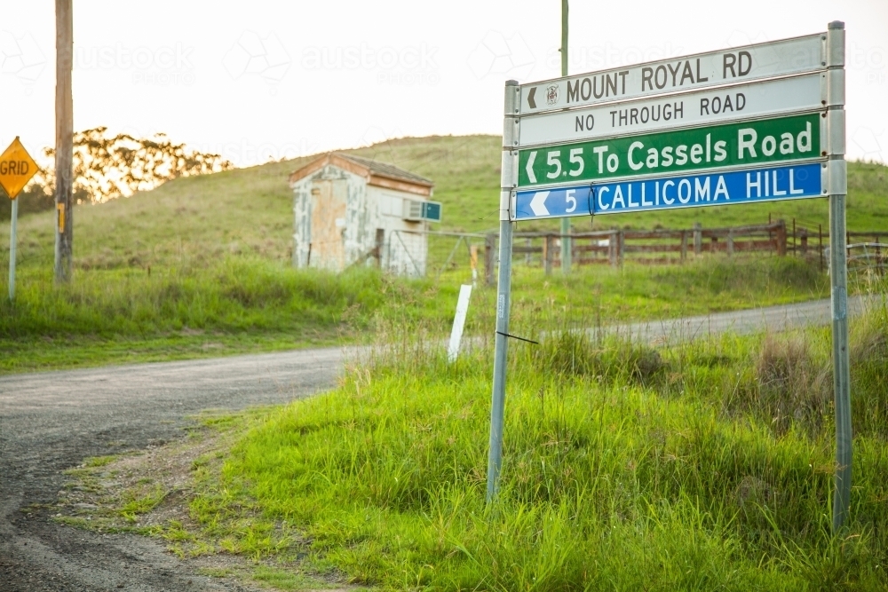 Image of Sign on rural country road to Mount Royal Road Austockphoto