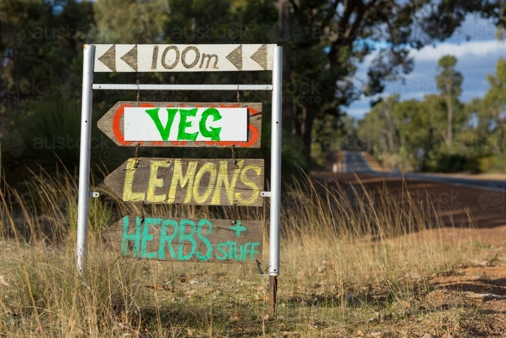 Sign on side of road advertising vegetable - Australian Stock Image