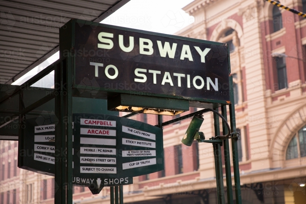 Signs Outside Flinders Street Station - Australian Stock Image