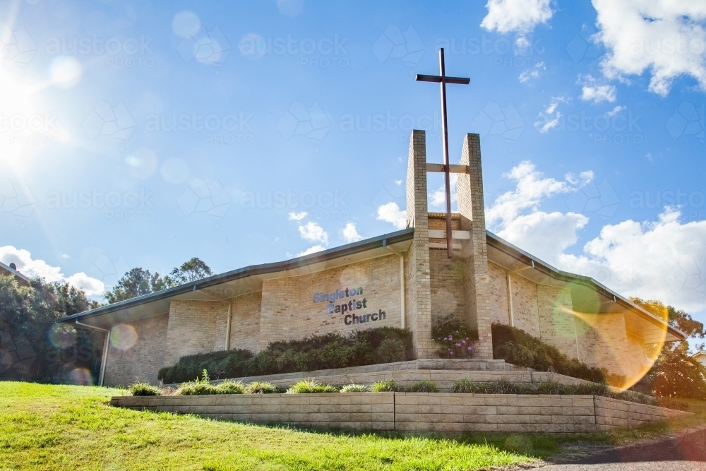 Singleton Baptist Church building in the sunlight - Australian Stock Image