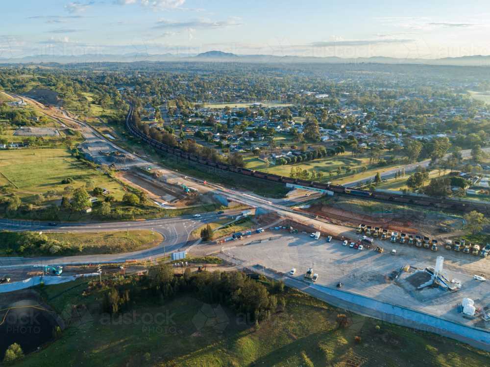Singleton bypass under construction by Maison Dieu Road and railway bridge over highway - Australian Stock Image
