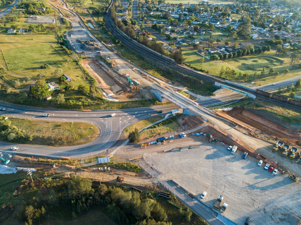 Singleton bypass under construction by Maison Dieu Road and railway bridge over highway - Australian Stock Image