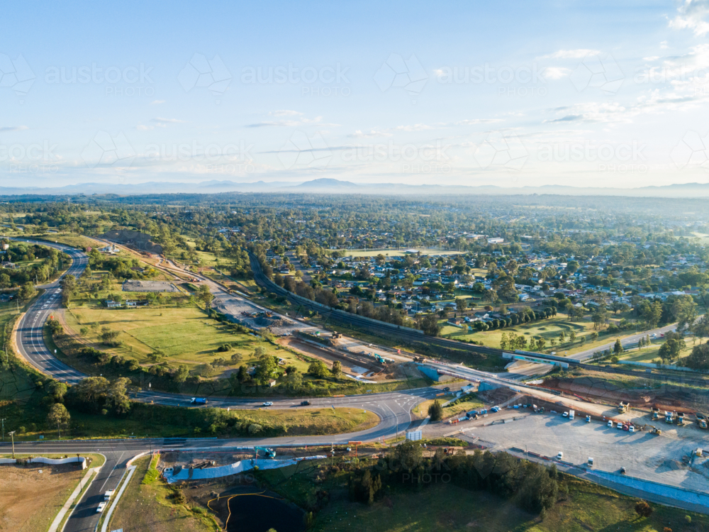 Singleton bypass under construction by Maison Dieu Road and railway bridge over highway - Australian Stock Image