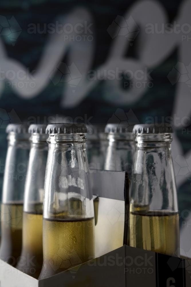 Six pack of beers with clear space for text - Australian Stock Image
