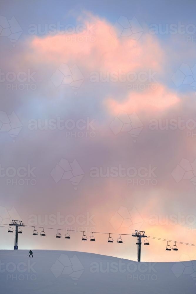 Ski chair lift at sunset - Australian Stock Image