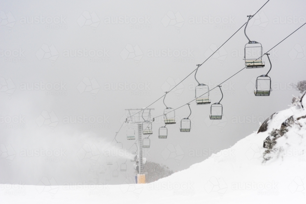ski lifts on a winters morning - Australian Stock Image