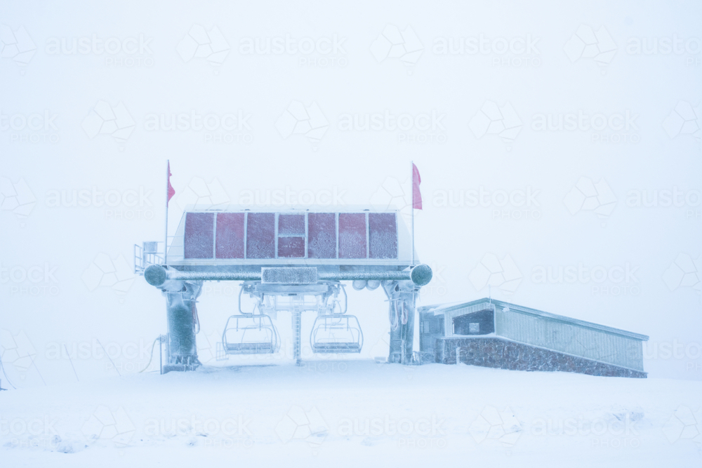 Ski liftt in a blizzard at Mt Hotham - Australian Stock Image