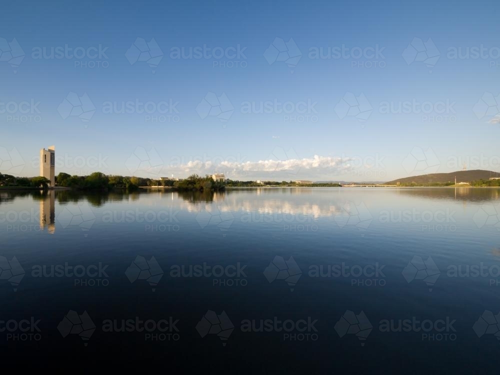 Sky and clouds reflected in Lake Burley Griffin - Australian Stock Image
