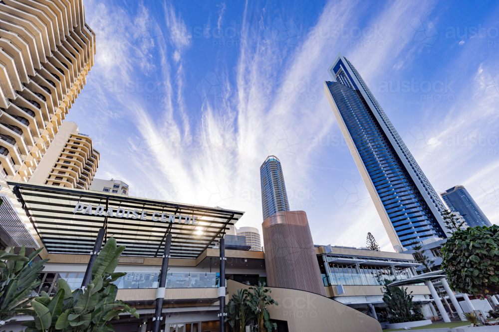 Skyscrapers in Cavill Avenue at Surfers Paradise on the Gold Coast - Australian Stock Image