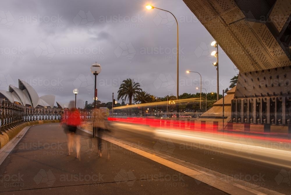 Slow Shutter view of the Opera House from under the harbour bridge - Australian Stock Image