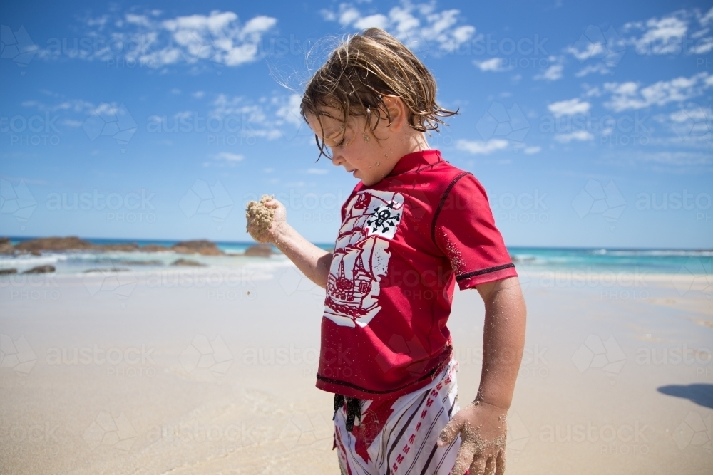 Small boy at beach - Australian Stock Image