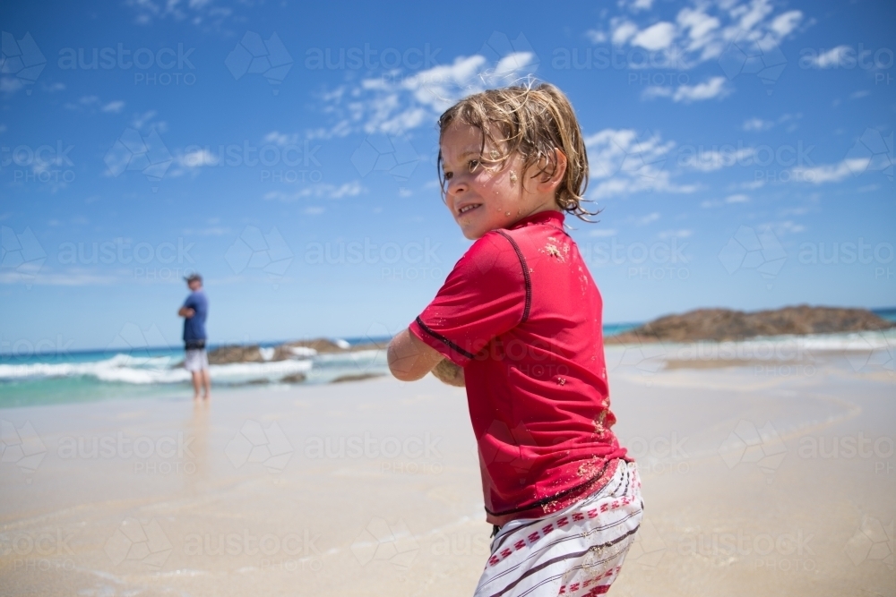 Small boy at beach - Australian Stock Image