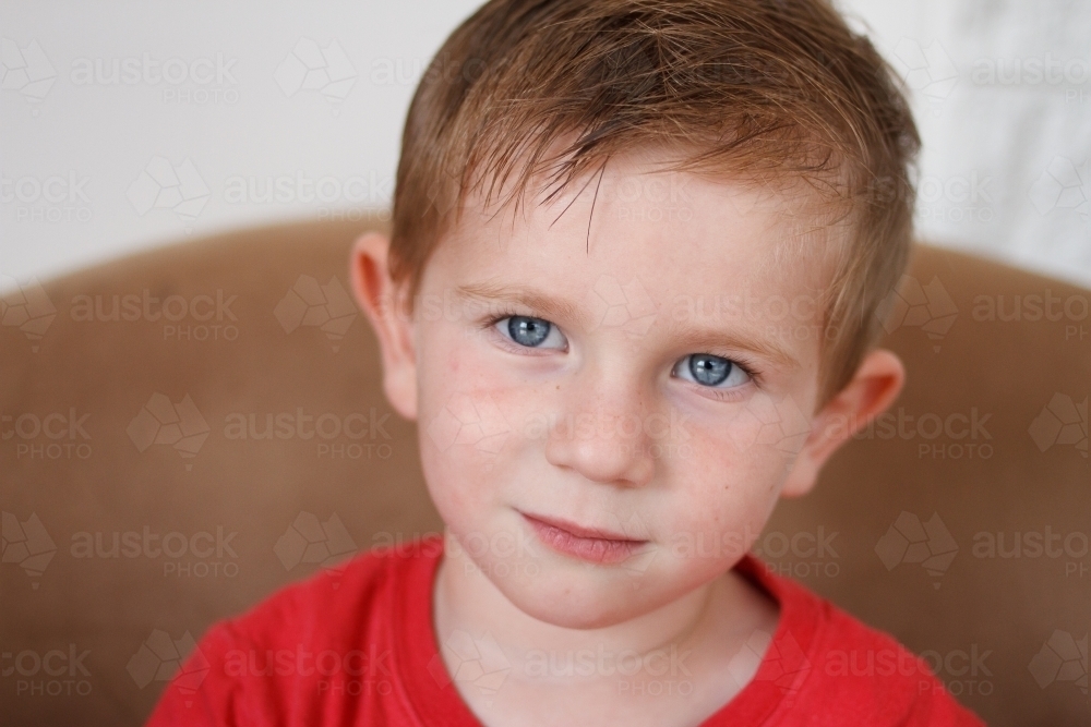 Small boy in red top - Australian Stock Image