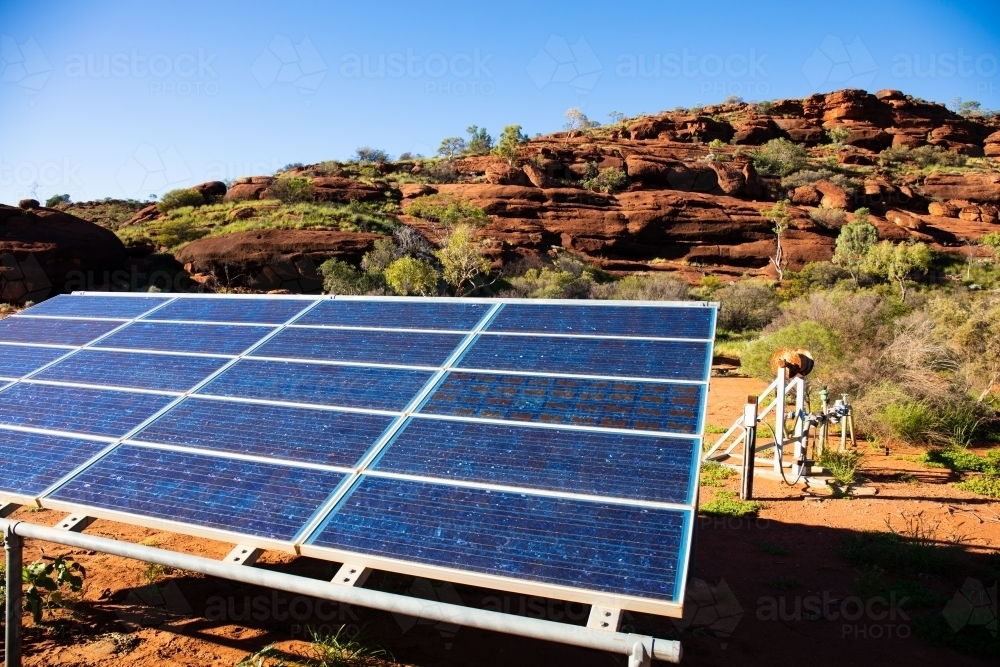 Small solar panel array in Central Australia - Australian Stock Image