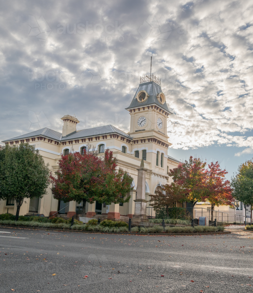 Small town post office building under a cloudy sky - Australian Stock Image