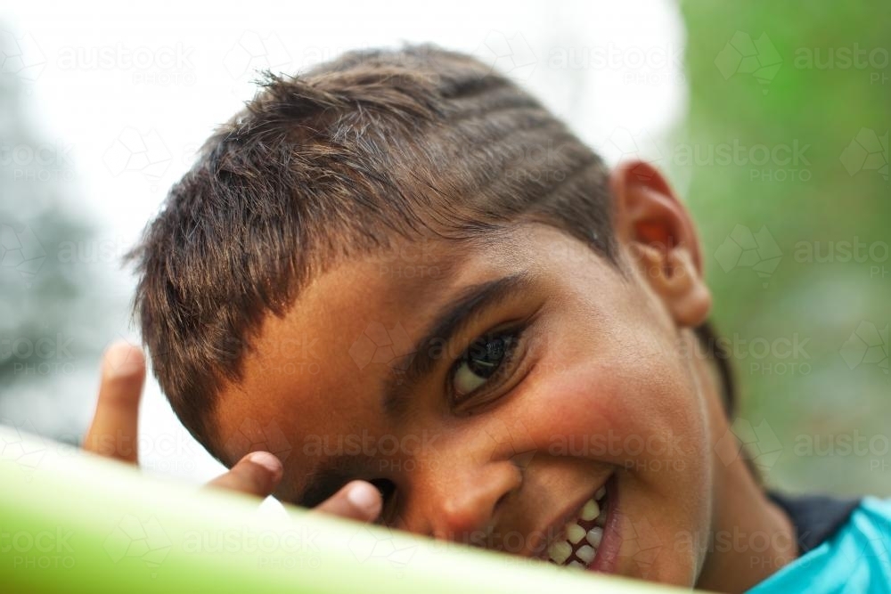 Smiling Little Aboriginal Boy - Australian Stock Image
