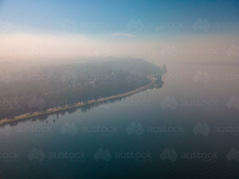 Smoke haze over the Swan River - Australian Stock Image