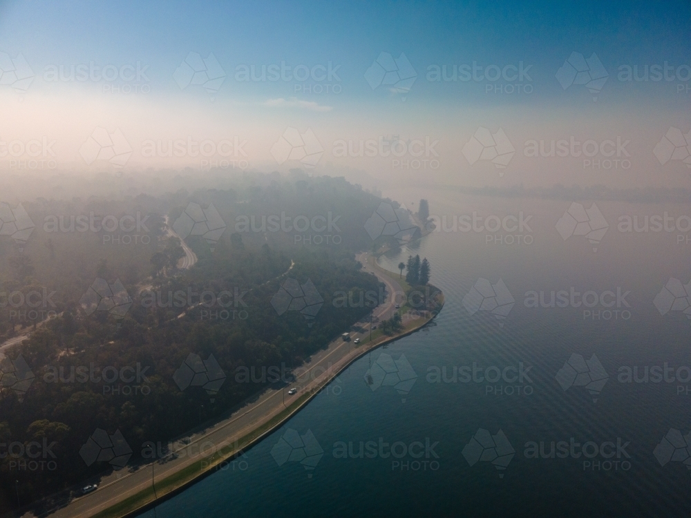 Smoke haze over the Swan River - Australian Stock Image