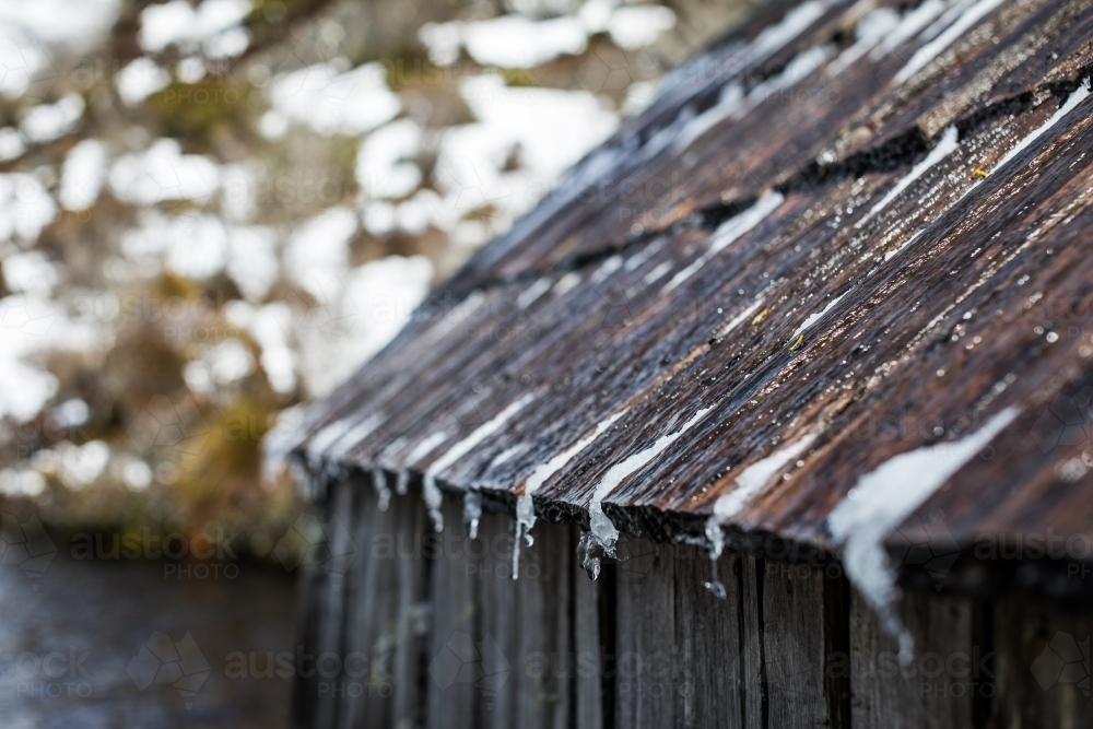 Snow on old roof - Australian Stock Image