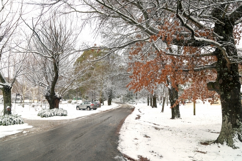 Snowy landscape in Yetholme, New South Wales after snow fall - Australian Stock Image