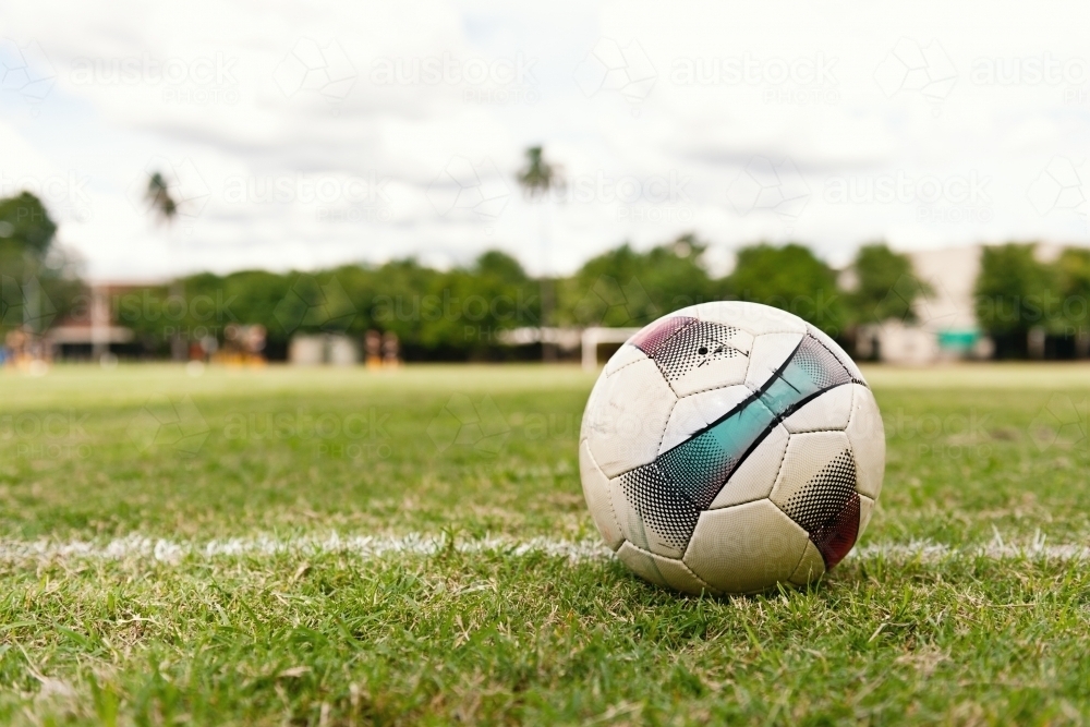Soccer ball on the grass - Australian Stock Image