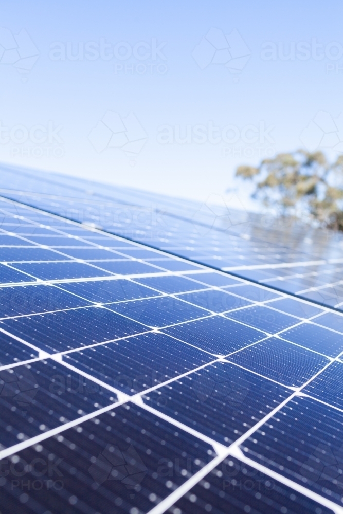Image of Solar panels on a house roof generating energy in sunlight ...