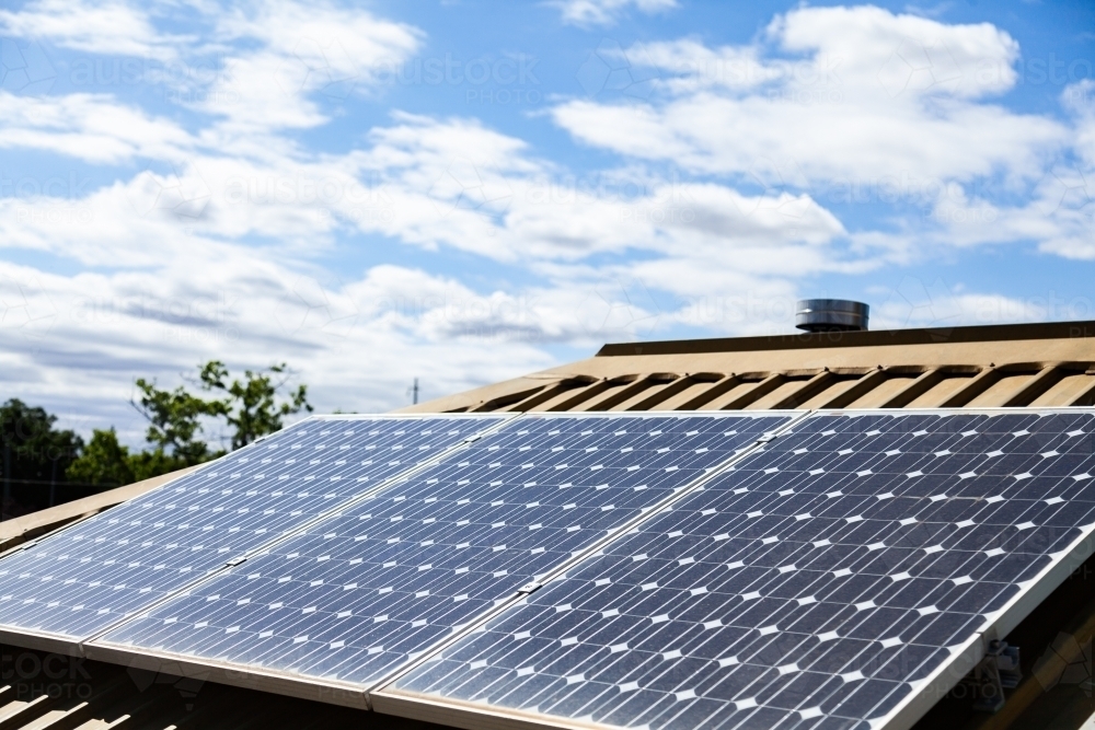 Image of Solar panels on an Australian house at Coolamon, NSW Austockphoto