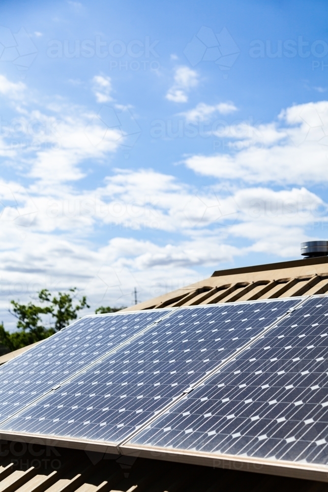Image of Solar panels on an Australian house at Coolamon, NSW Austockphoto