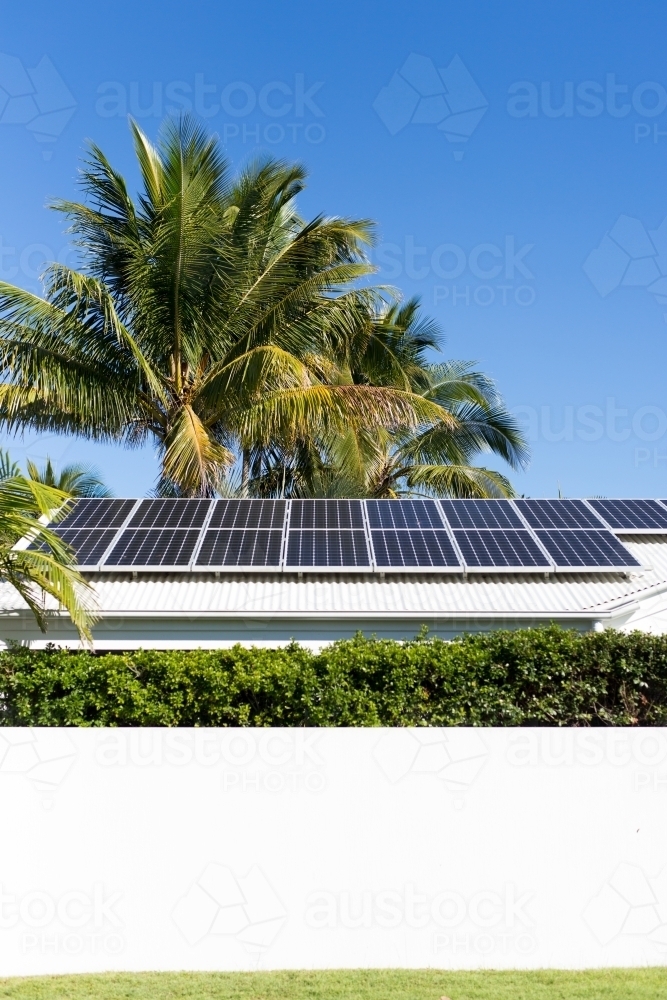 Solar panels on an Australian house at Noosa, Queensland - Australian Stock Image