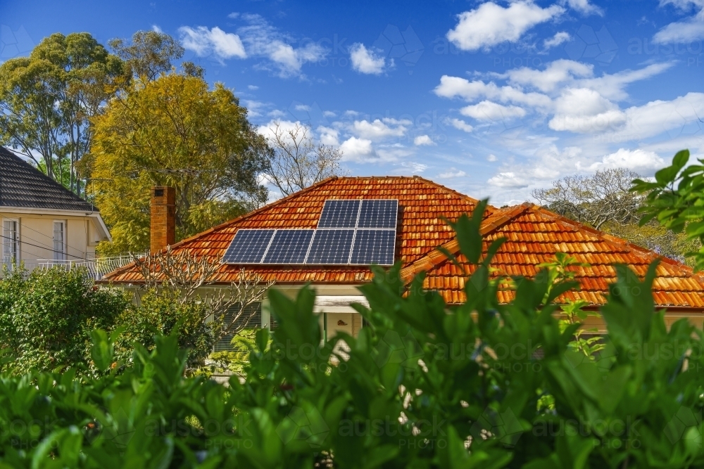Solar panels on house roof - Australian Stock Image