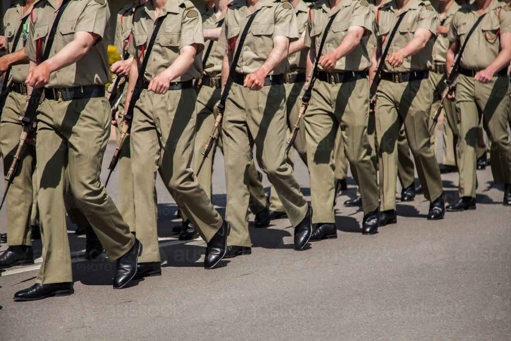 Soldiers marching down the road - Australian Stock Image