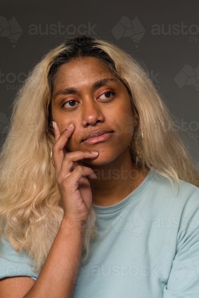 south asian woman portrait, the thinking one - Australian Stock Image