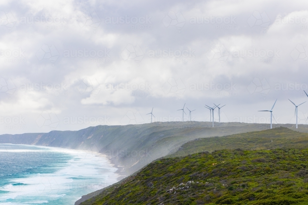 southern coastline with wind turbines near albany - Australian Stock Image