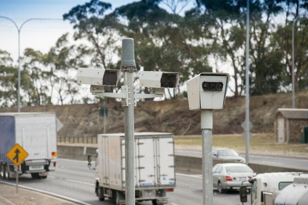 Speed camera along busy highway - Australian Stock Image