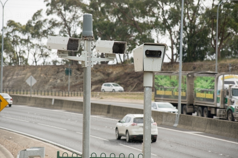 Speed camera beside road - Australian Stock Image