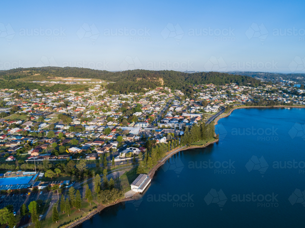 Speers Point aerial view of shoreline around Cockle bay in Lake Macquarie - Australian Stock Image