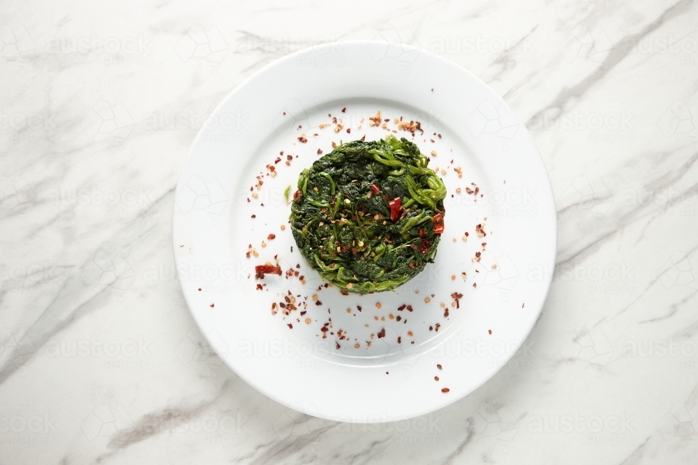 Spinach dish on plate - Australian Stock Image