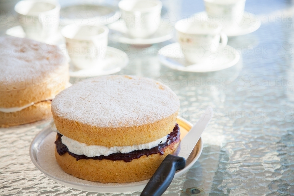 Image of Sponge cake with lots of jam and cream for afternoon tea