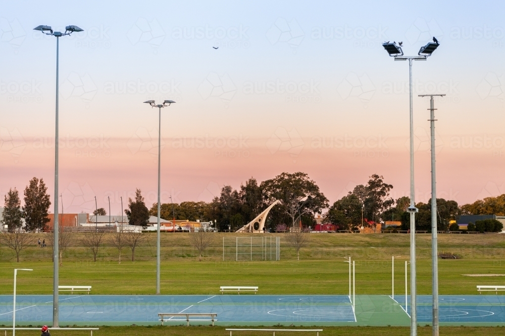 Singleton Baseball Complex Image of Sports area in park in Singleton at dusk - Austockphoto
