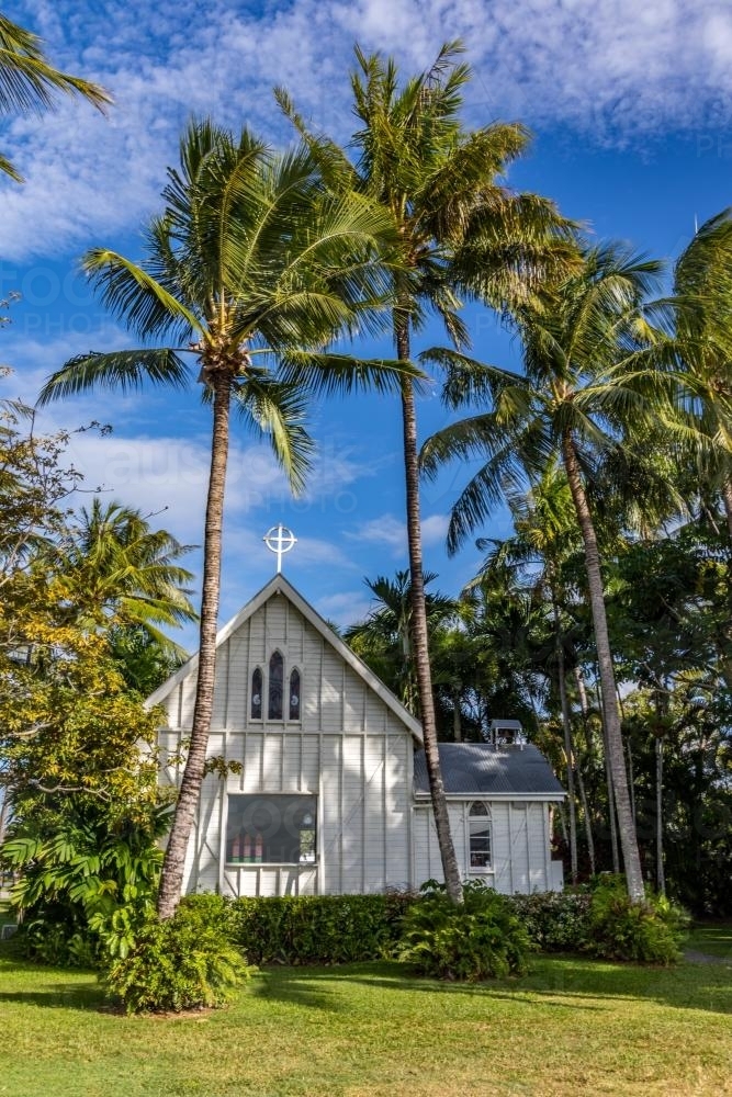 St Mary's by the sea, church under palm trees - Australian Stock Image