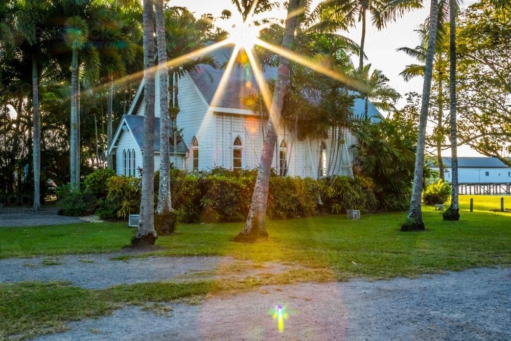 St Mary's by the sea church with star of sunlight - Australian Stock Image