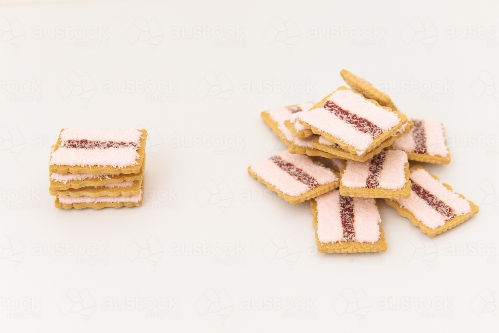 Stack and Pile of Iced Vovo biscuits - Australian Stock Image